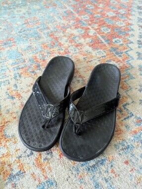 Vionic Tide SQ Black Sequin Orthaheel Orthotic Flip Flop Sandals Women's 8